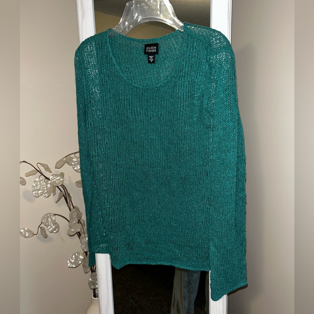 Eileen Fisher Emerald Green ballet neck loose Italian knit pullover